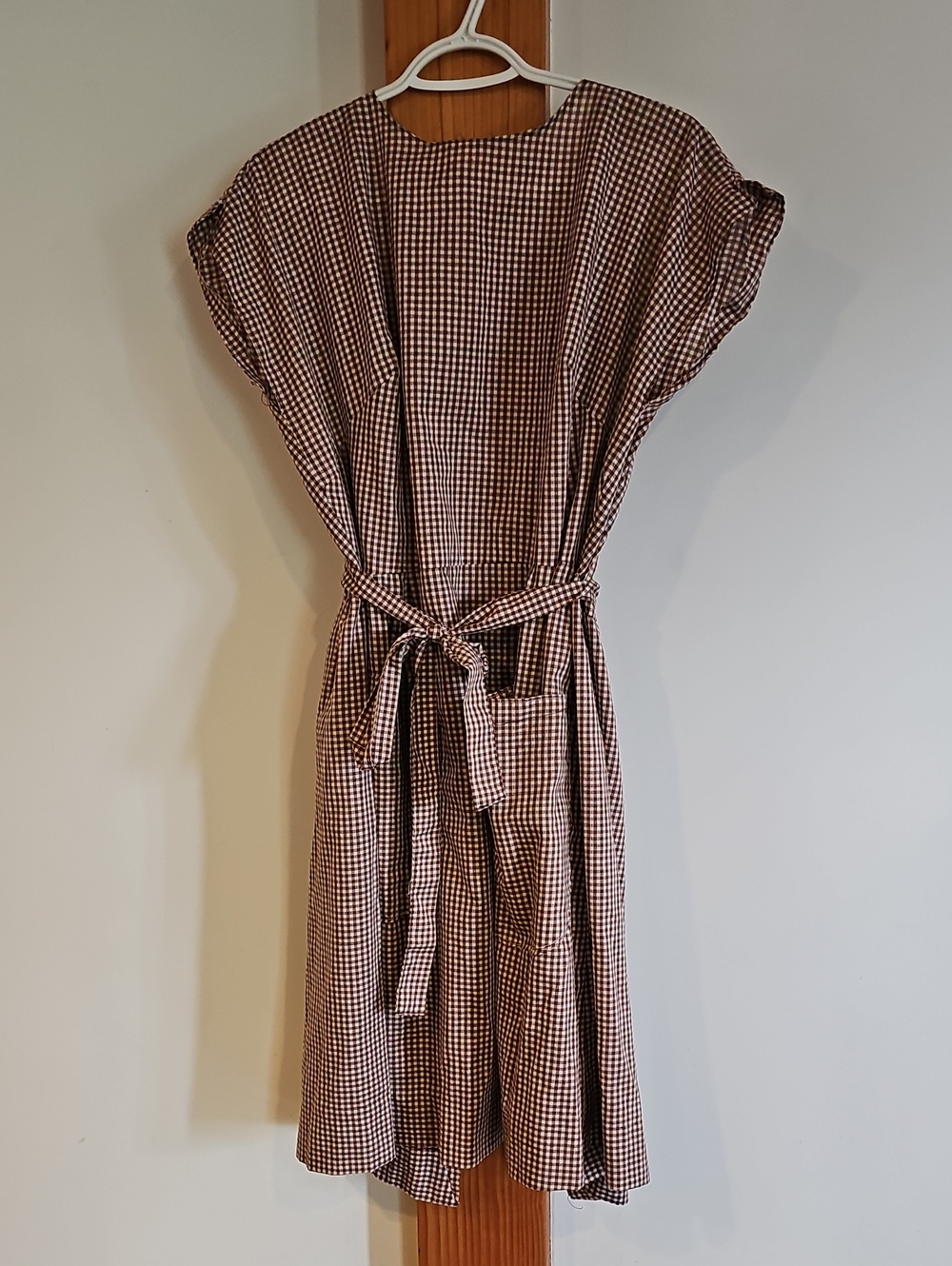Brown Gingham Tie-Waist Women's Apron